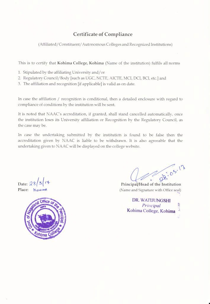 Certificate Of Compliance Letter