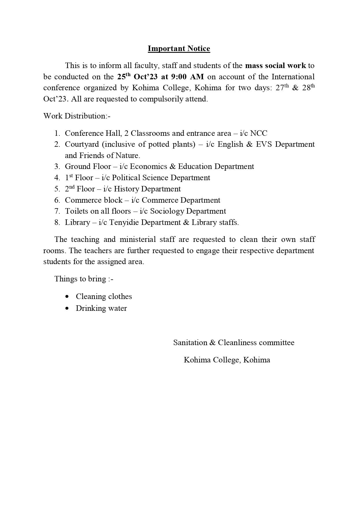 Important Notice - Kohima College